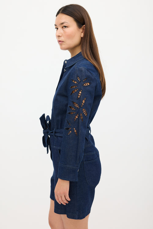 See By Chloè Dark Wash Denim Belted Romper