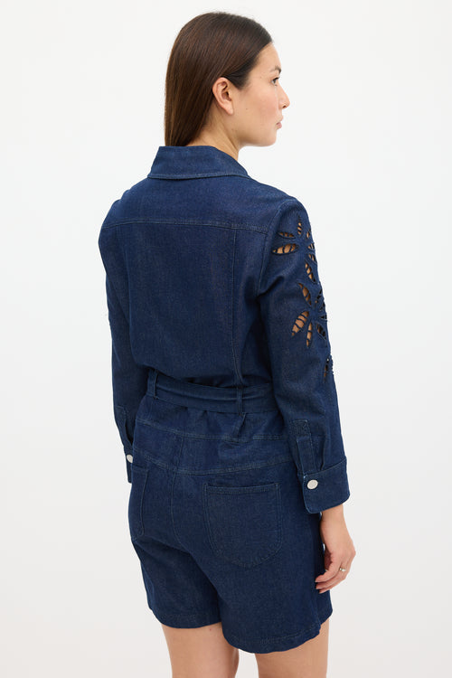 See By Chloè Dark Wash Denim Belted Romper