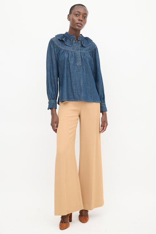 See By Chloè Dark Wash Ruffled Denim Shirt