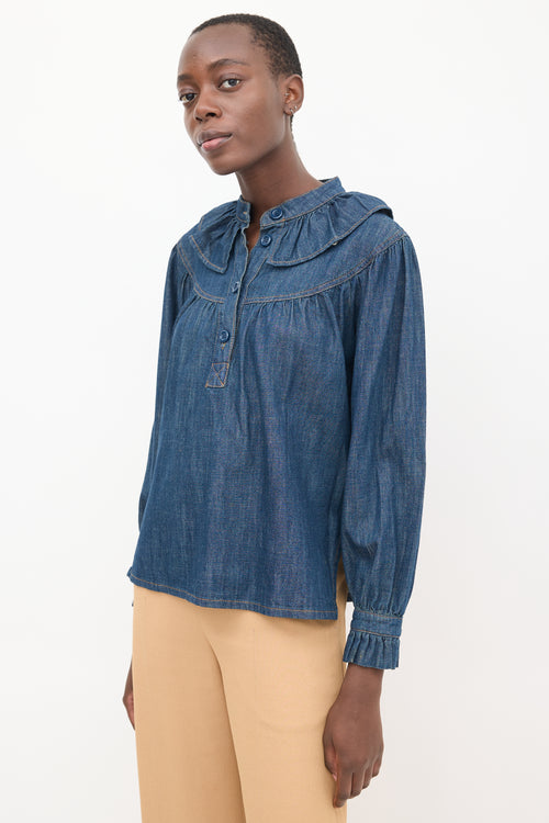 See By Chloè Dark Wash Ruffled Denim Shirt