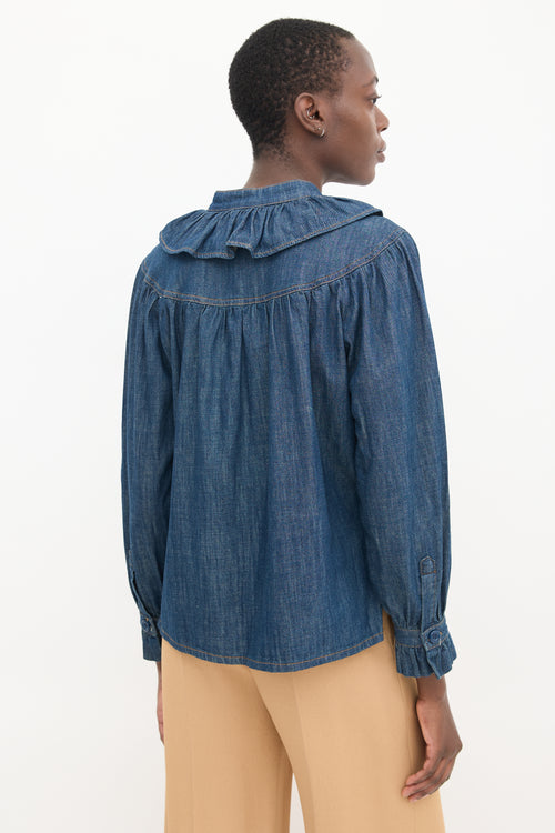 See By Chloè Dark Wash Ruffled Denim Shirt