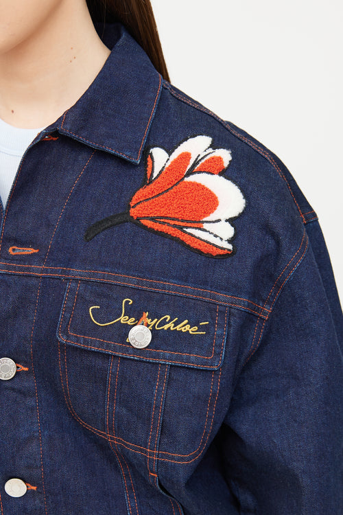 See By Chloè Dark Wash Denim Patch Jacket