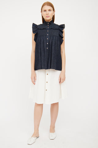 See By Chloé Dark Wash Denim Ruffle Top