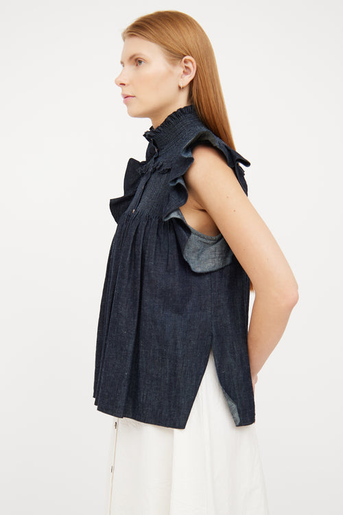 See By Chloé Dark Wash Denim Ruffle Top