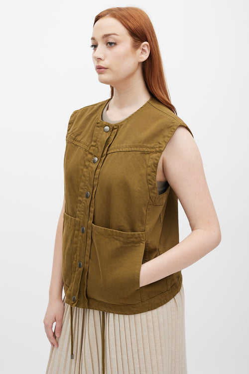 See By Chloè Khaki Green Cotton Cargo Vest