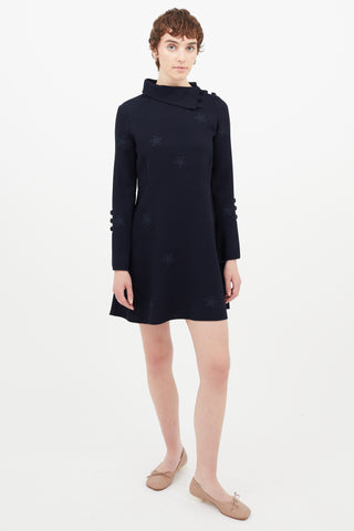 See By Chloè Navy Floral Mock Neck Dress