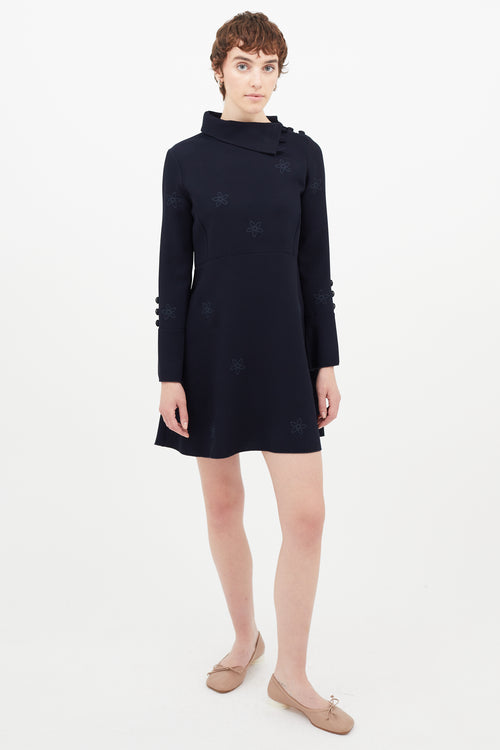 See By Chloè Navy Floral Mock Neck Dress