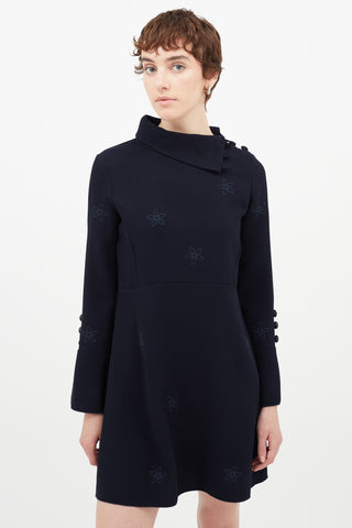 See By Chloè Navy Floral Mock Neck Dress