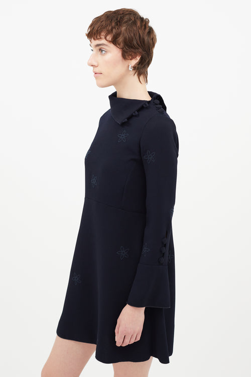 See By Chloè Navy Floral Mock Neck Dress