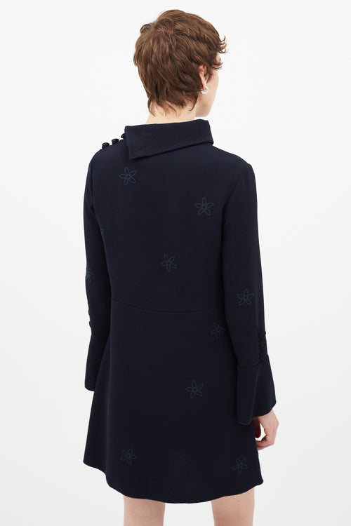 See By Chloè Navy Floral Mock Neck Dress