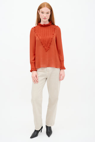 See By Chloè Orange Pleated Mock Neck Top