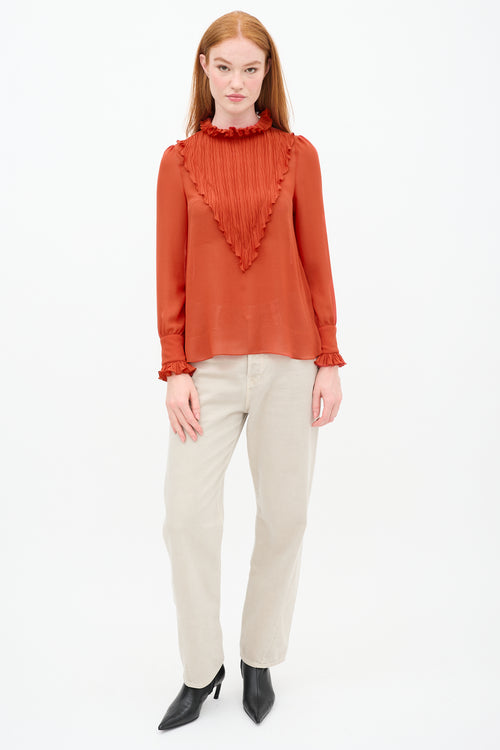 See By Chloè Orange Pleated Mock Neck Top