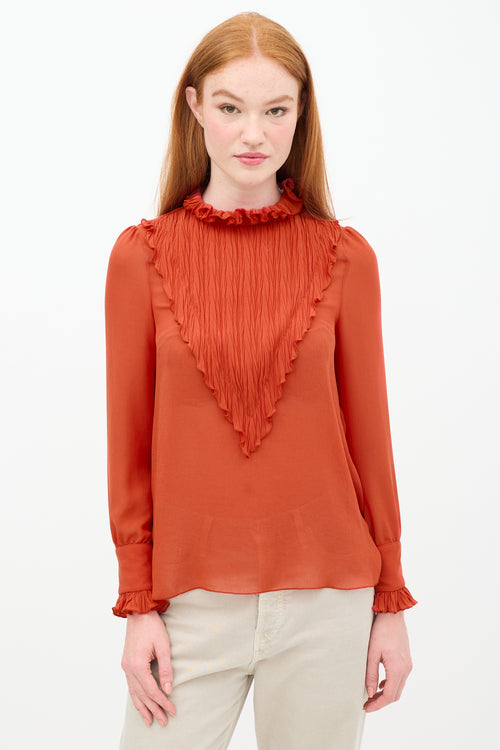 See By Chloè Orange Pleated Mock Neck Top