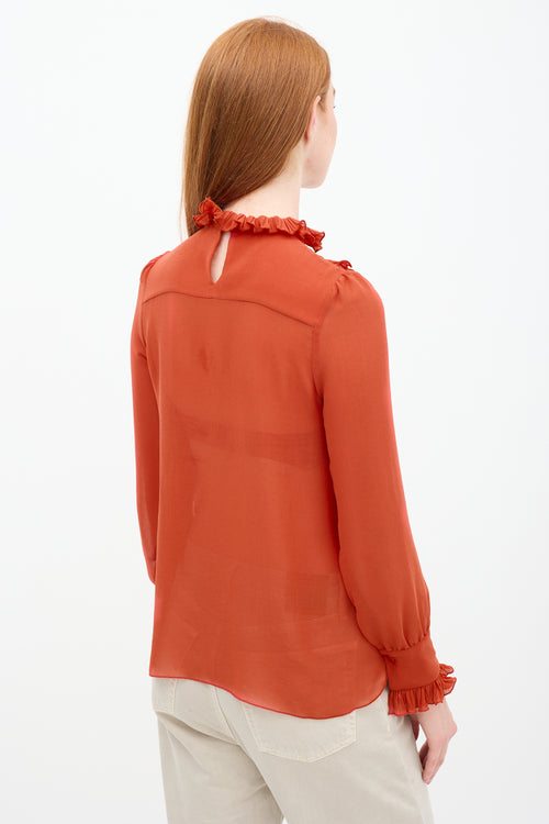 See By Chloè Orange Pleated Mock Neck Top