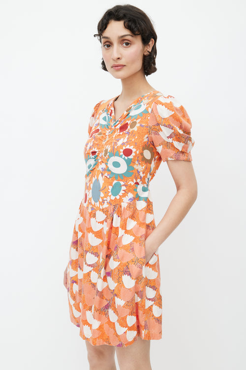 See By Chloè Orange 
Multicolour Floral Belted Dress