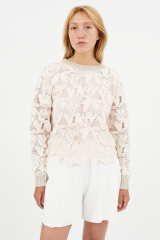 See By Chloè Pink Lace Knit Sweater