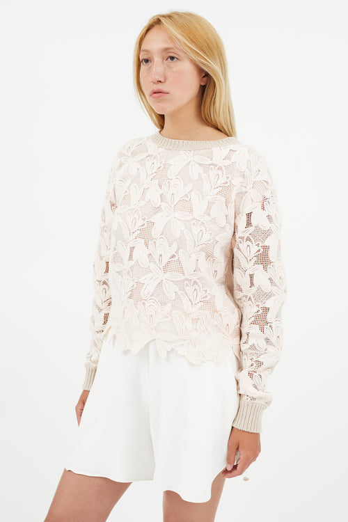 See By Chloè Pink Lace Knit Sweater