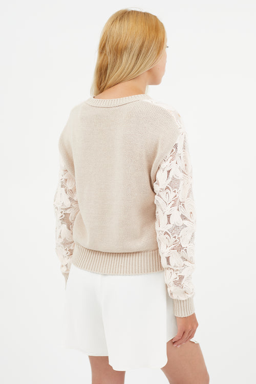 See By Chloè Pink Lace Knit Sweater