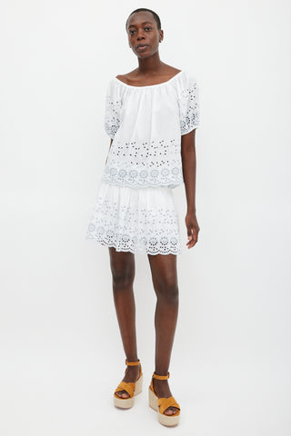 See By Chloé White 
Blue Floral Eyelet Co-Ord Set