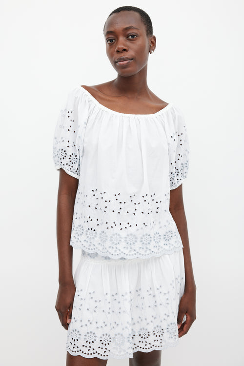 See By Chloé White 
Blue Floral Eyelet Co-Ord Set