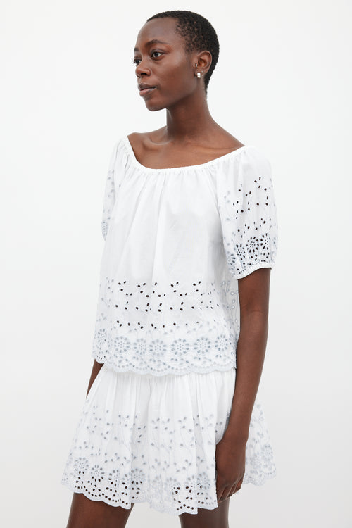 See By Chloé White 
Blue Floral Eyelet Co-Ord Set