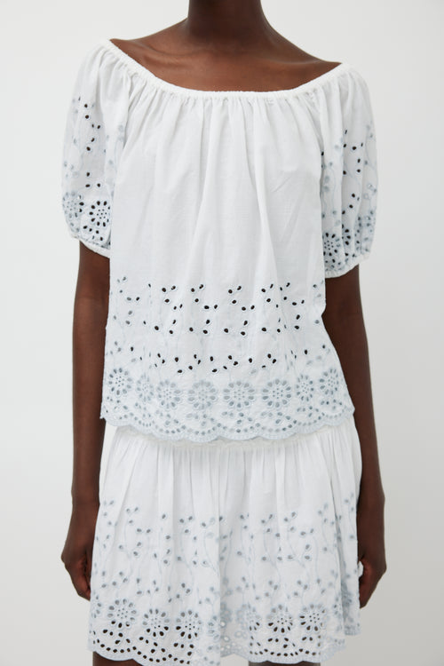 See By Chloé White 
Blue Floral Eyelet Co-Ord Set