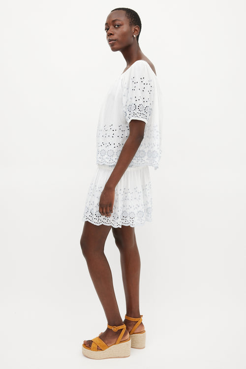 See By Chloé White 
Blue Floral Eyelet Co-Ord Set