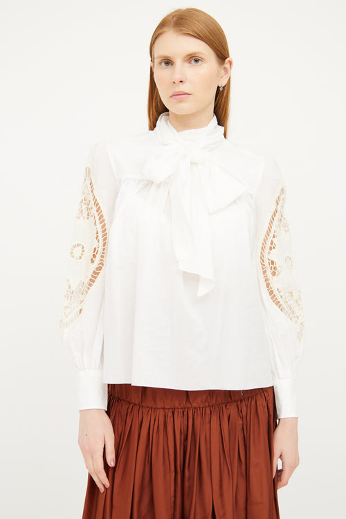 See By Chloè White Eyelet 
Tie Collar Blouse