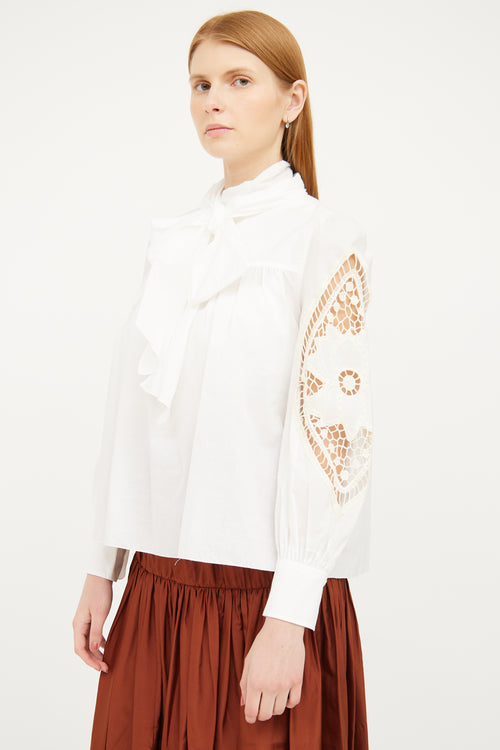 See By Chloè White Eyelet 
Tie Collar Blouse