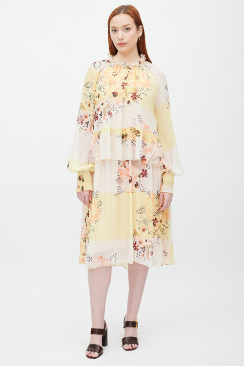 See By Chloè Cream 
Yellow Floral Ruffle Layer Dress