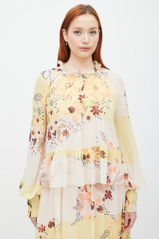 See By Chloè Cream 
Yellow Floral Ruffle Layer Dress