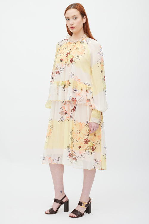 See By Chloè Cream 
Yellow Floral Ruffle Layer Dress