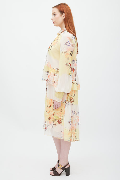 See By Chloè Cream 
Yellow Floral Ruffle Layer Dress