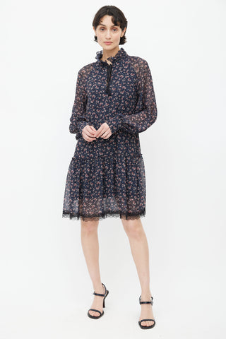 See By Chloè Navy 
Pink Floral Dress