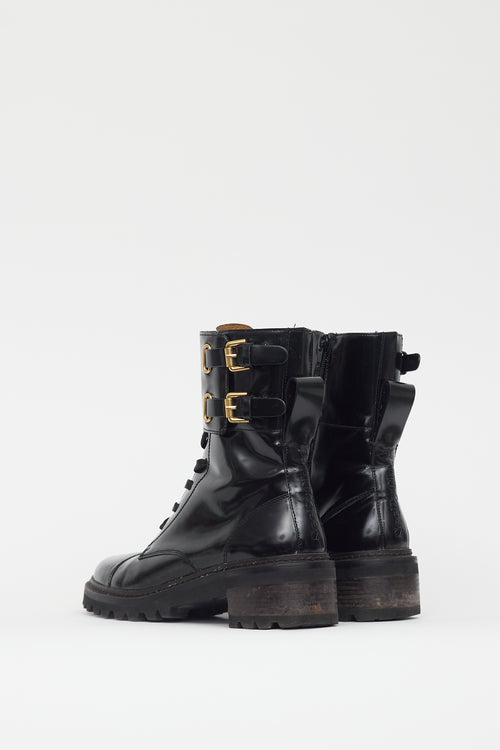 See by Chloé Black Patent Leather Combat Boot