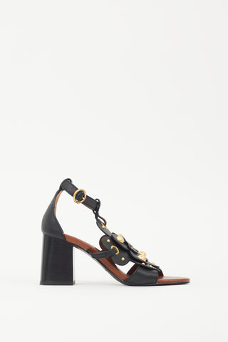 See by Chloé Black 
Brown Leather Haya Studded Sandal