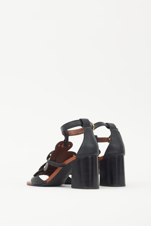 See by Chloé Black 
Brown Leather Haya Studded Sandal