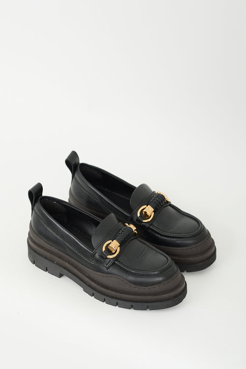 See by Chloé Black 
Brown Leather Lylia Lug Sole Loafer