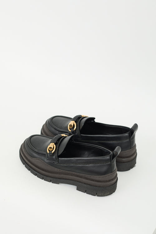 See by Chloé Black 
Brown Leather Lylia Lug Sole Loafer