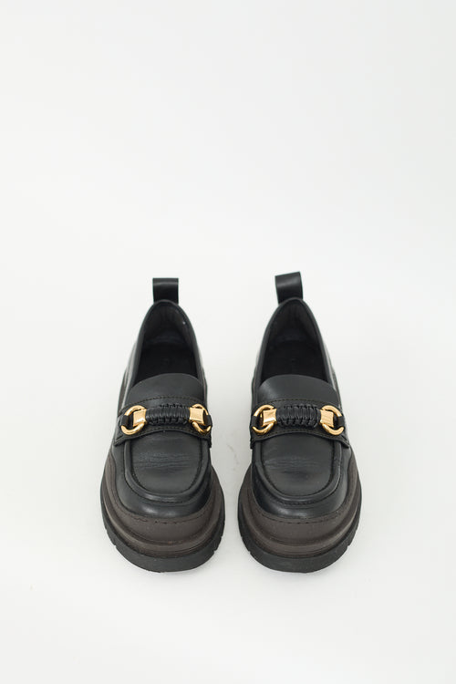 See by Chloé Black 
Brown Leather Lylia Lug Sole Loafer