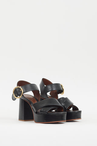 See by Chloé Black Leather Buckled Lyna Platform Heel