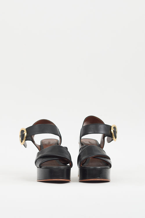 See by Chloé Black Leather Buckled Lyna Platform Heel