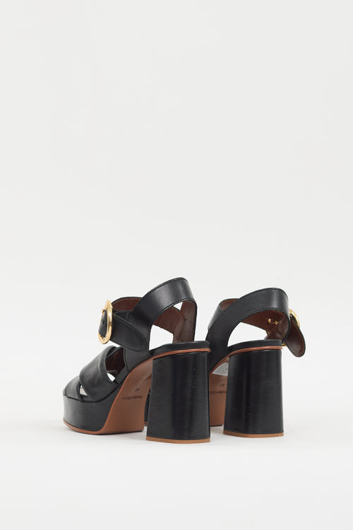 See by Chloé Black Leather Buckled Lyna Platform Heel