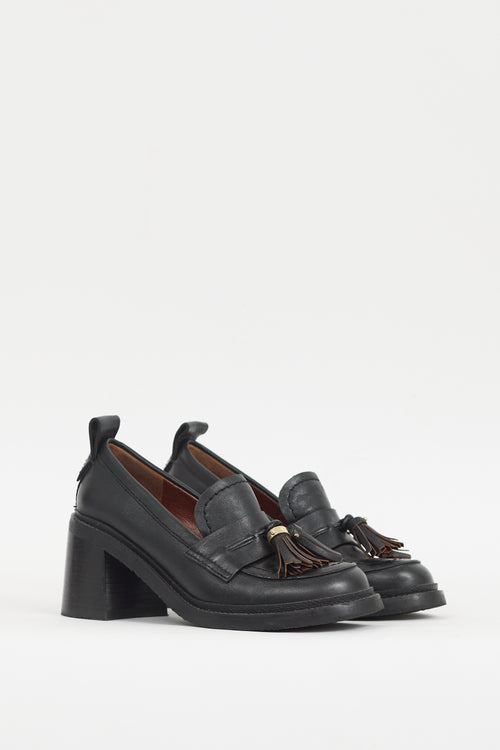 See by Chloé Black Leather Skyie Heeled Loafer