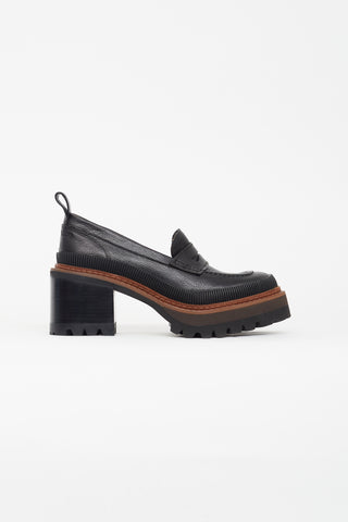 See by Chloé Black Leather 
Brown Heeled Loafer