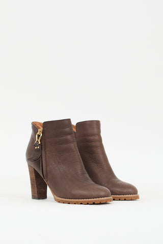 See by Chloé Brown Leather Zip Ankle Boot