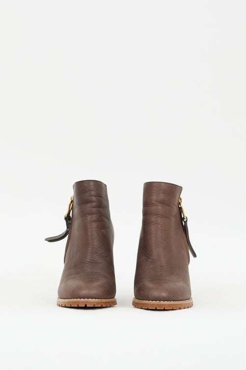 See by Chloé Brown Leather Zip Ankle Boot