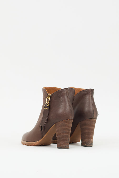 See by Chloé Brown Leather Zip Ankle Boot