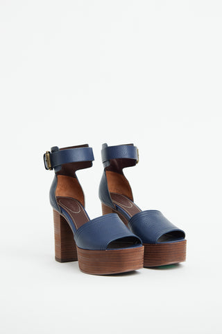 See by Chloé Navy 
Brown Platform Sandal