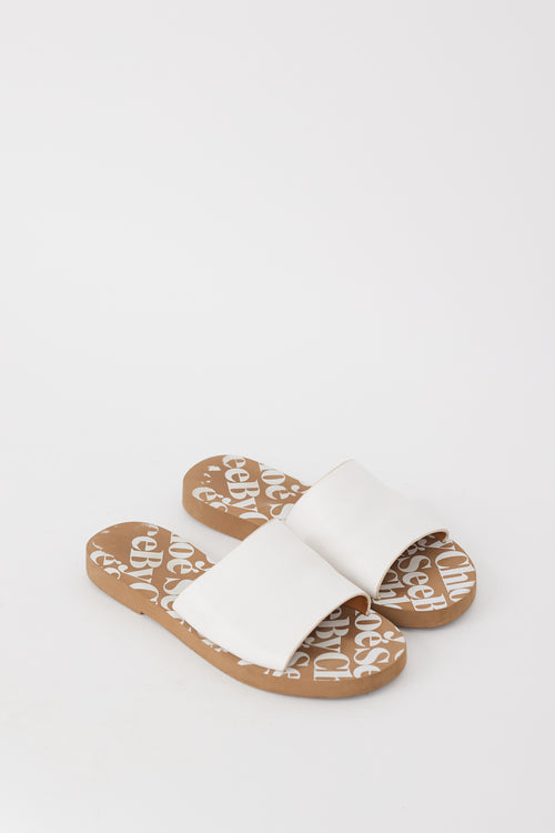 See by Chloé White Leather Logo Essie Slide